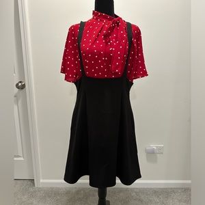 ModCloth Suspender Skirt with heart print top
